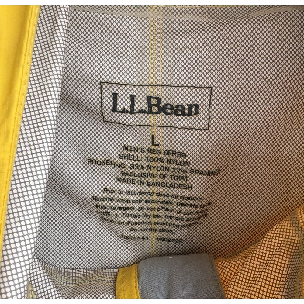 VTG LL Bean Yellow Rain Jacket Mens L Reg Hooded Full Zip Waterproof Pockets - Picture 11 of 11